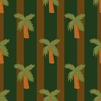 strand planten naadloze natuur patroon met doodle palmboom ornament. browna en groen gekleurde gestreepte achtergrond. vector