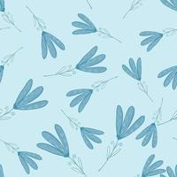 willekeurig naadloos patroon met blauwe eenvoudige bloemsilhouetten. pastelkleurige achtergrond. vector