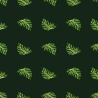 abstracte hand getekende naadloze patroon met groene monstera bladeren afdrukken. donkere achtergrond. vector