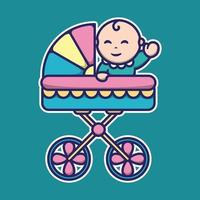 vectorillustratie van schattige baby die op de kinderwagen zwaait vector