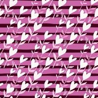 Valentijn naadloze patroon met abstracte bloem elementen. witte breuk silhouetten op paarse achtergrond met strips. vector