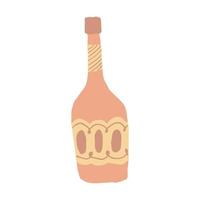 schattige cognac-alcoholfles in doodle-stijl. uit de vrije hand tekenen. vector