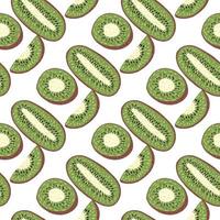 geïsoleerde naadloze patroon met decoratieve abstracte kiwi silhouetten print. witte achtergrond. voedsel achtergrond. vector