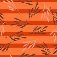 willekeurige botanische blad silhouetten naadloze doodle patroon. oranje gestreepte achtergrond. zomerseizoen. vector