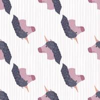 paarse eenhoorn gezichten ornament naadloze doodle patroon. lichtgrijze achtergrond met strips. hand getekende magische achtergrond. vector