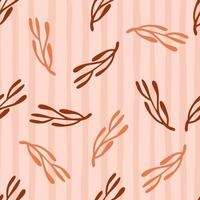 willekeurig naadloos patroon met oranje en bruin gekleurde takkenvormen. roze pastel gestreepte achtergrond. vector