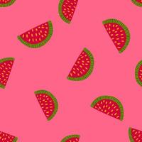 zomer vers naadloos patroon met fel rood watermeloen segment ornament. roze achtergrond. zomer sieraad. vector