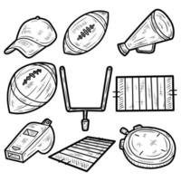 Amerikaans voetbal apparatuur overzicht hand getrokken icon set vector logo illustratie collectie