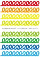 Reeks kleurrijke die banners van de kleurpotloodkrabbel op een witte achtergrond wordt geïsoleerd. vector