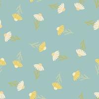 vintage stijl naadloos patroon met willekeurige witte en gele kamille bloemen print. blauwe achtergrond. vector