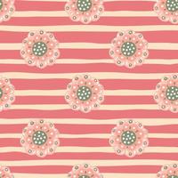 zomer sier bloemen naadloos patroon met doodle eenvoudige folh toppen print. roze gestreepte achtergrond. vector
