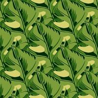 abstracte groene monstera blad ornament naadloze doodle patroon. tropische gebladerte print. donkere achtergrond. vector