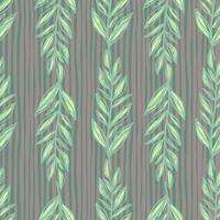 blad takken vintage pastel naadloze patroon. lichtgroen blad op blauwe en roze bleke gestripte achtergrond. vector