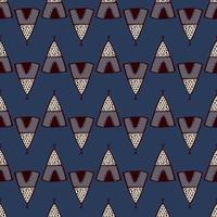 geometrische Tipi naadloze patroon op blauwe achtergrond. doodle inheemse stijl. stammen eindeloos behang. vector