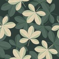 botanische naadloze patroon met doodle scheffler bloemen elementen. groene achtergrond. willekeurige afdruk. vector