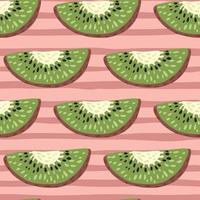 abstracte cartoon naadloze patroon met eenvoudige groene kiwi-elementen. roze gestreepte achtergrond. vector