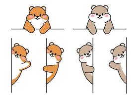 set van schattige getekende hamsters. kawaii hamster met een frame voor tekst met een scheidingslijn voor notities. verzameling avatars-mascottes grappig karakter dierlijke stickers geïsoleerd op wit. vector voorraad illustratie.