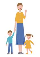 Moeder met kinderen in vlakke stijl geïsoleerd op een witte achtergrond. vector