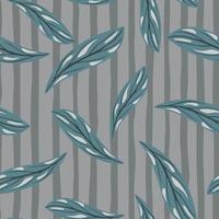turquoise willekeurige bladeren eenvoudig doodle naadloos patroon. grijs gestreepte achtergrond. plakboek gebladerte afdrukken. vector