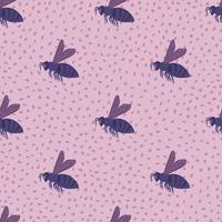 paarse eenvoudige bijen silhouetten naadloze patroon. licht lila achtergrond met stippen. vector
