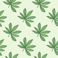 eenvoudig cannabis silhouetten naadloos patroon. voorgevormde groene bladeren op lichte pastel achtergrond. vector