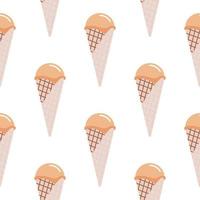 ijs in wafel kegel naadloos patroon. geïsoleerd ontwerp in lila en oranje pastelkleuren. voedsel achtergrond. vector