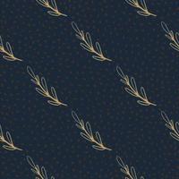 donker minimalistisch naadloos patroon met contouren van botanische beige takken. marineblauwe achtergrond. vector