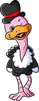 de schattige struisvogel draagt de hoed en knippert met de ogen vector