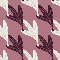 minimalistisch sartoon naadloos patroon met kastanjebruin en wit voorgevormd bladornament. roze bleke achtergrond. vector