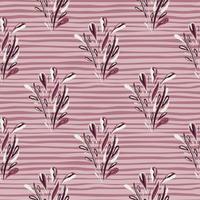 bloei naadloos patroon met kruiden abstracte bladeren gebladerte print. gestreepte roze achtergrond. eenvoudige stijl. vector