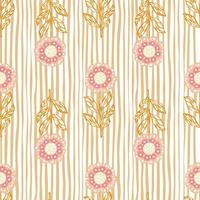 vintage naadloze patroon met roze gekleurde folk bloemen elementen. gestreepte achtergrond. lichte tonen. vector