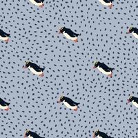 decoratief arctisch dieren naadloos patroon met vormen van kuifpinguïns. blauwe gestippelde achtergrond. cartoon afdrukken. vector