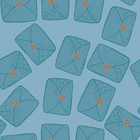 blauwe postbrief silhouetten naadloos willekeurig patroon. cartoon mail illustraties. vector