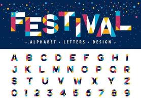 moderne kleurrijke driehoek letter lettertype vector, geometrische alfabet letters en cijfers vector