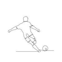 lijntekening van een voetballer die een bal schopt. individuele sport, trainingsconcept. sjablonen voor uw ontwerpen. vector illustratie