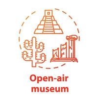 openluchtmuseum concept icoon. tentoonstelling over historische architectuur. tempelruïnes en colonnade. volks gebouw. archeologische expositie idee dunne lijn illustratie. vector geïsoleerde overzichtstekening