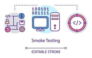 rook testen concept icoon. bouw verificatie idee dunne lijn illustratie. softwaretestproces. problemen en problemen aangeven. vector geïsoleerde overzichtstekening. bewerkbare streek