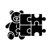 speelgoed en hobby's glyph icoon. producten voor baby's, kinderen. kinder spel. teddybeer, puzzel. e-commerceafdeling, winkelcategorieën. silhouet symbool. negatieve ruimte. vector geïsoleerde illustratie