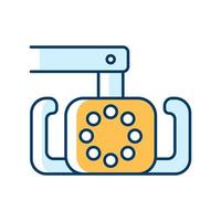 tandheelkundige operatie lichte rgb kleur pictogram. verlichting van de mondholte tijdens orthodontische procedure. vermindering van vermoeide ogen bij tandartsen. medische uitrusting. geïsoleerde vectorillustratie. eenvoudige gevulde lijntekening vector