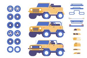 Jeep auto-onderdelen maatwerk mod illustratie set vector