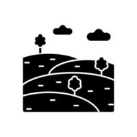 heuvels zwart glyph-pictogram. natuurlijke hoogte. land formatie boven het oppervlak verheven. middelhoge berg. hoge grondbult. silhouet symbool op witte ruimte. vector geïsoleerde illustratie