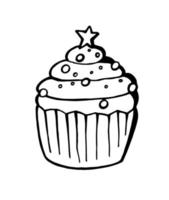 Kerst cupcake in doodle stijl op een witte achtergrond. vector