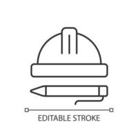 inspectie lineaire pictogram. bouwinspecteur. evaluatie nieuwbouw. controleren op gebreken. dunne lijn aanpasbare illustratie. contour symbool. vector geïsoleerde overzichtstekening. bewerkbare streek