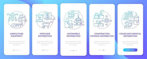 distributeur opstartideeën onboarding paginascherm voor mobiele apps. groothandel walkthrough 5 stappen grafische instructies met concepten. ui, ux, gui vectorsjabloon met lineaire kleurenillustraties vector