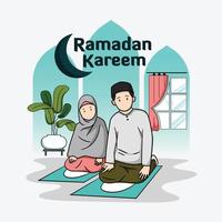 leuke illustratie van moslimpaar dat samen bidt vector