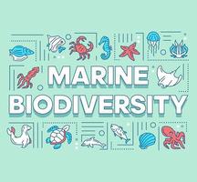 mariene biodiversiteit woord concepten banner. diversiteit aan oceaandieren. onderwater dieren in het wild. presentatie, website. geïsoleerde belettering typografie idee met lineaire pictogrammen. vector overzicht illustratie