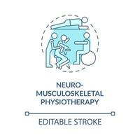 neuro musculoskeletale fysiotherapie blauw concept icoon. lichamelijke revalidatie. therapeut behandeling abstracte idee dunne lijn illustratie. vector geïsoleerde omtrek kleur tekening. bewerkbare streek