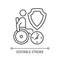 lineaire pictogram voor langdurige zorgverzekering. financiering van de zorg. dekking voor medische kosten. dunne lijn aanpasbare illustratie. contour symbool. vector geïsoleerde overzichtstekening. bewerkbare streek. arial lettertype gebruikt