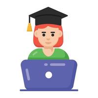 vrouw met baret, online student icon vector