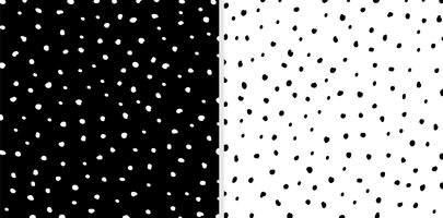 Set van onregelmatige zwarte en witte stippen patroon achtergrond. Schetsmatig hand getekend grafisch voor stof print, papieren kaart, tafelkleed, mode. vector